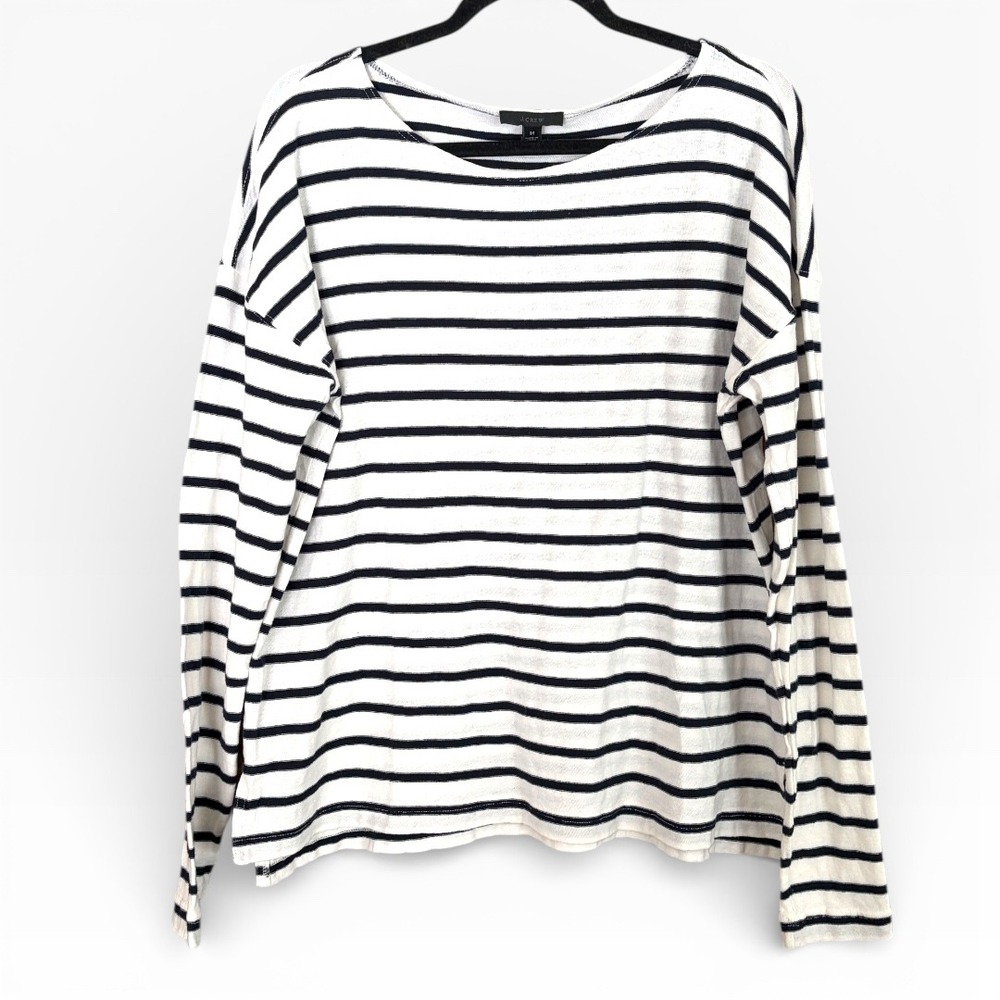 J. Crew Striped Long Sleeve Boatneck Sweater White Navy Size M
